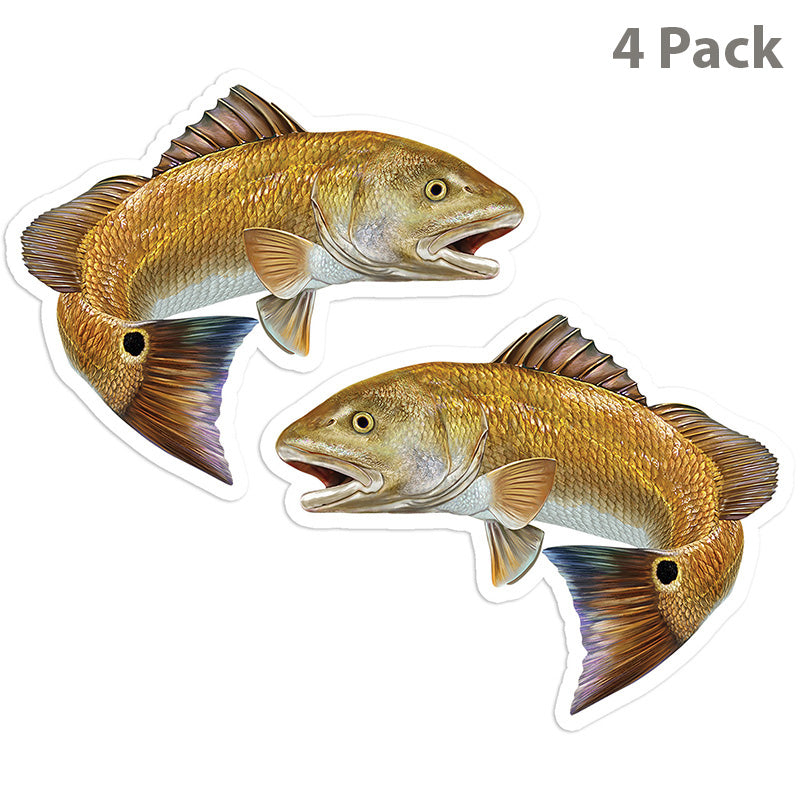 Red Drum, Redfish stickers 5 inch, 4 pack.