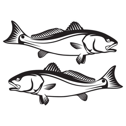 Black and white Red Drum fish wall decals, customizable size from 40"-70", perfect for fishing enthusiasts, large fish wall decor.