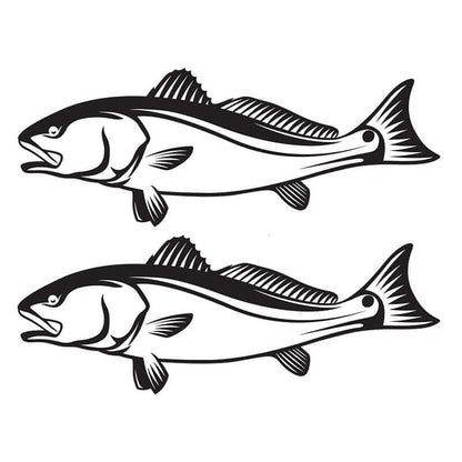 Fish wall decals - two black and white red drum fish decals - left facing and right facing options for wall decoration