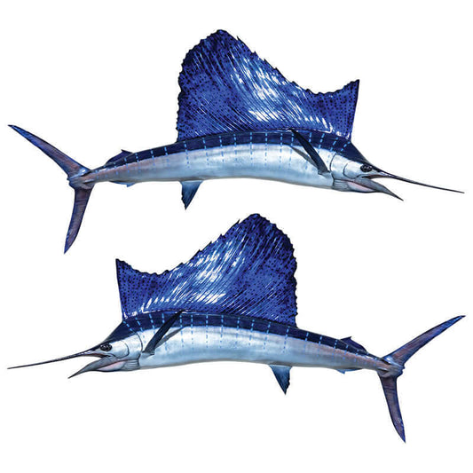 Customisable sailfish wall decals, 40"-70", with text options. Perfect fish wall stickers for any enthusiast.