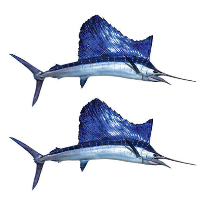 Removable sailfish wall decals featuring 40"-70" customizable size and text options, perfect for large fish wall decor.