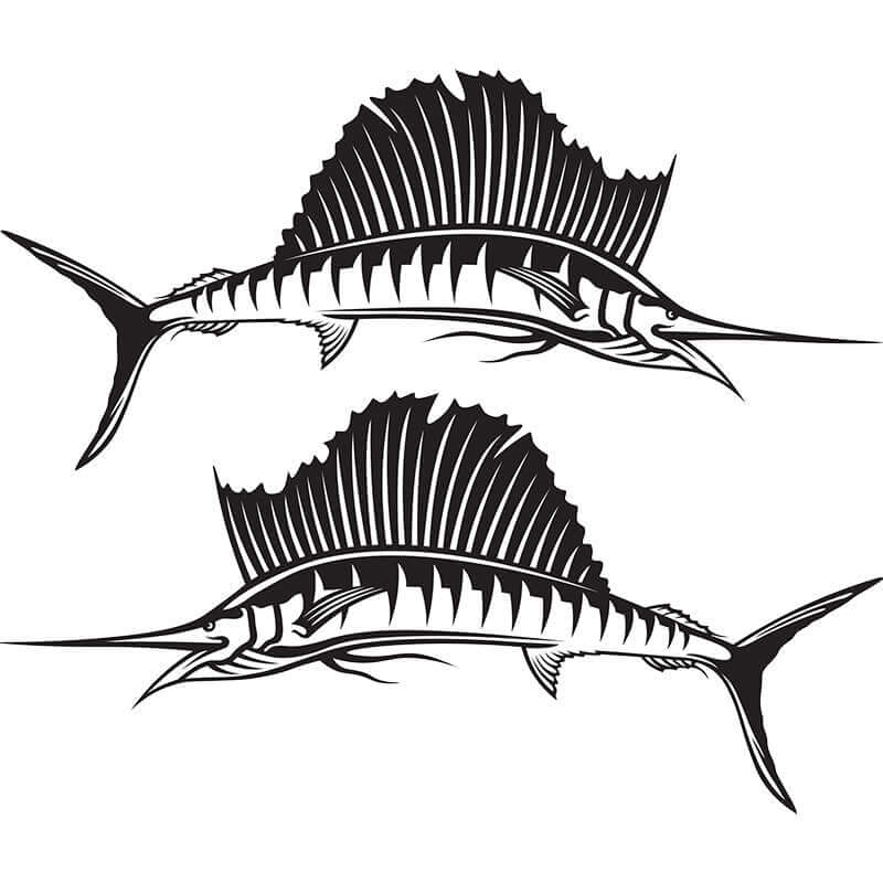 Black and white sailfish wall decal set for fish wall stickers.