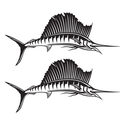 Black and white sailfish wall decals in left and right facing design, perfect fish wall stickers for bedroom decor.