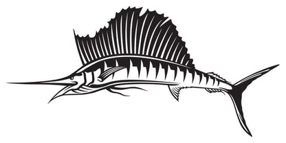 Sailfish wall decal, fully customizable from 40"-70" with text options. Perfect fish wall sticker for fishing enthusiasts.