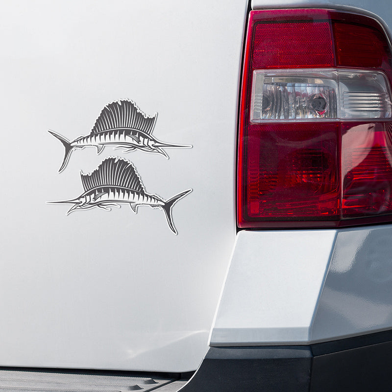 Sailfish stickers on a white truck.