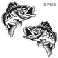 Smallmouth Bass stickers, black and white, 5 inch. 8 pack.