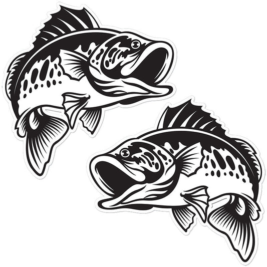 Smallmouth Bass stickers, black and white, 9 inch.
