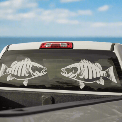 Snapper fish decals on truck window, customizable from 14"-70", perfect fishing decals for trucks, available black or white, marine grade vinyl.