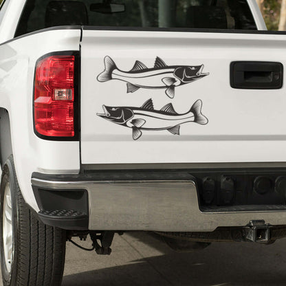 Large Snook decals on a pickup truck.