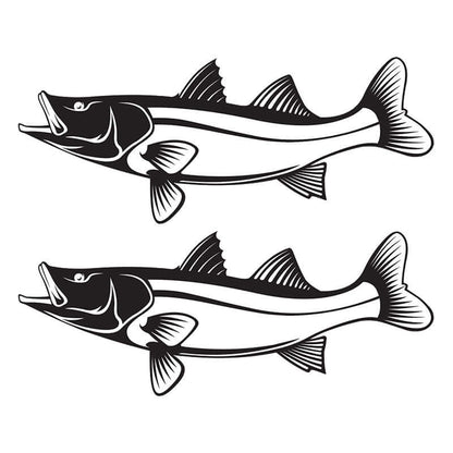 Snook fish wall decals, fully customizable size and text options, 40-70 inches, perfect for fishing enthusiasts and decor.