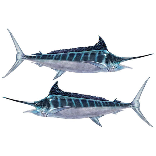 Striped Marlin wall decals, fully customizable size 40"-70", add text. Perfect large fish wall decor for enthusiasts.