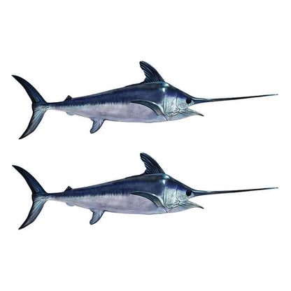 Customizable swordfish wall decals, 40"-70", perfect for fish enthusiasts. Includes text options and multiple sizes. Fish wall decals.