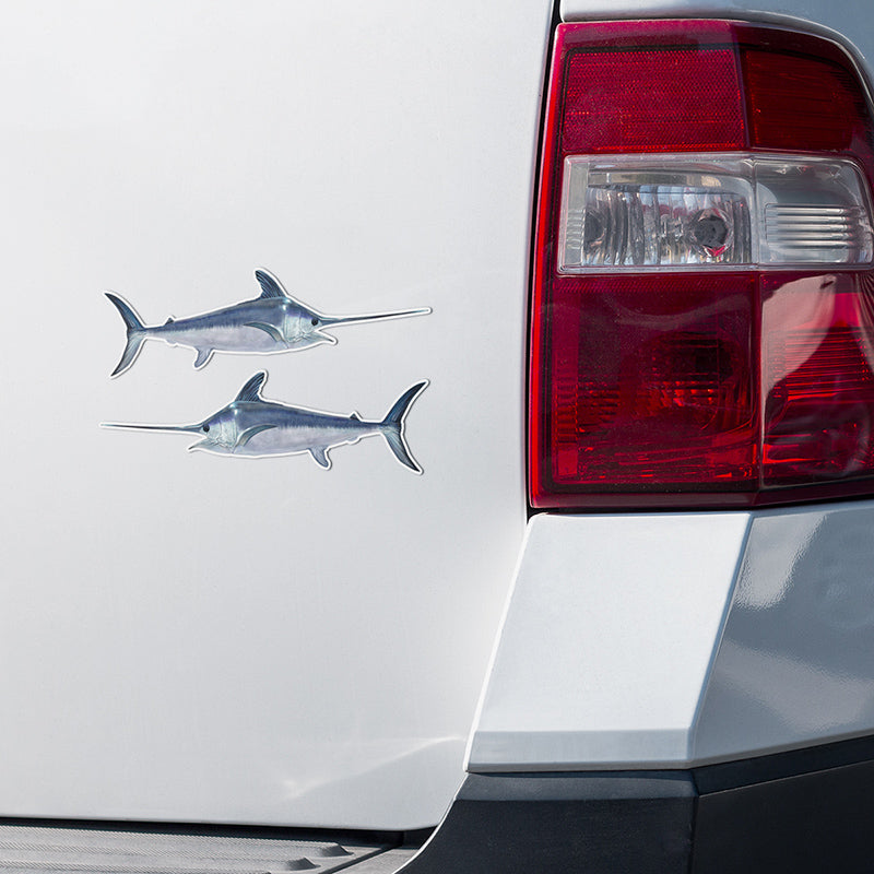 Swordfish stickers on a white truck.