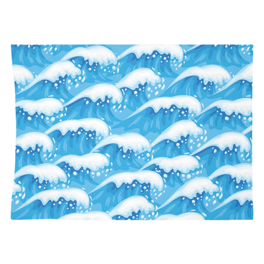 Ocean waves wall tapestry with vibrant blue and white surf pattern, perfect fish wall art decor for any room.