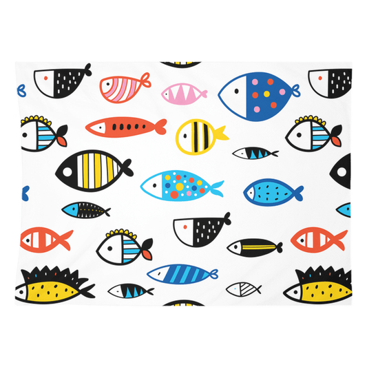 Colorful fish wall tapestry with vibrant fish art design for home decor