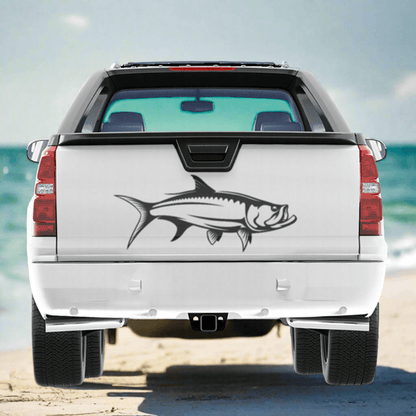 Tarpon large decal on a pickup truck by the ocean.