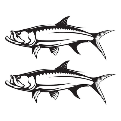 Customisable tarpon fish wall decals in black and white, available in sizes from 40" to 70", perfect for large fish wall decor.