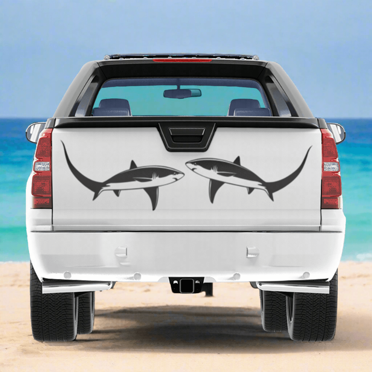 Truck with Thresher Shark decals, perfect fishing stickers for trucks.