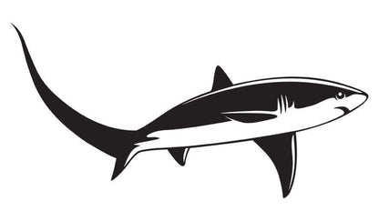 Thresher Shark fish decal customizable 14-70" for cars, boats, and trucks, made with marine-grade vinyl.