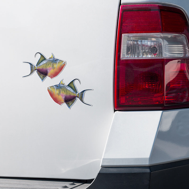 Triggerfish stickers on a white truck.