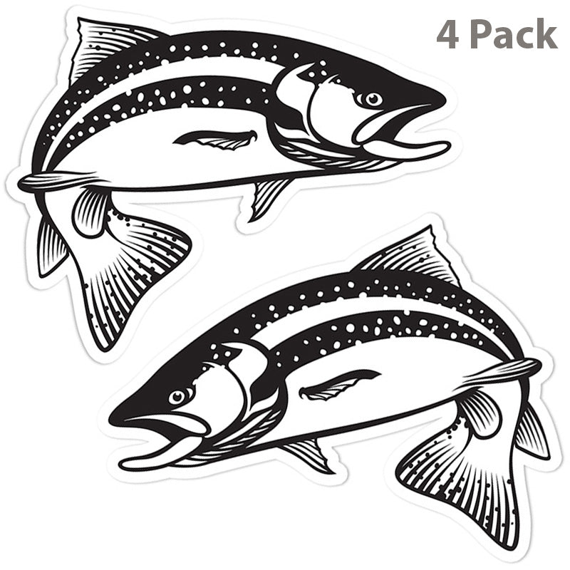 Trout stickers, 5 inch, black and white, 4 pack.