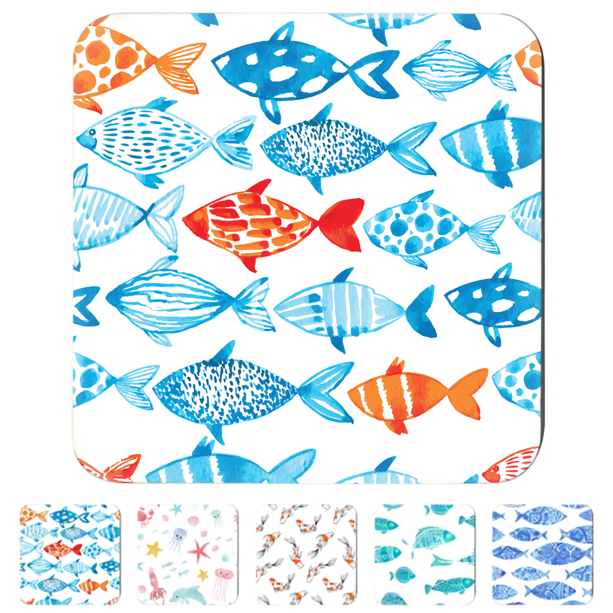 Sealife in Watercolor coasters pack of six.