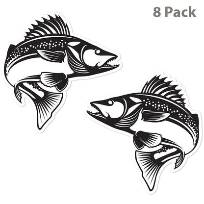 Walleye stickers 5 inch, 8 Pack.