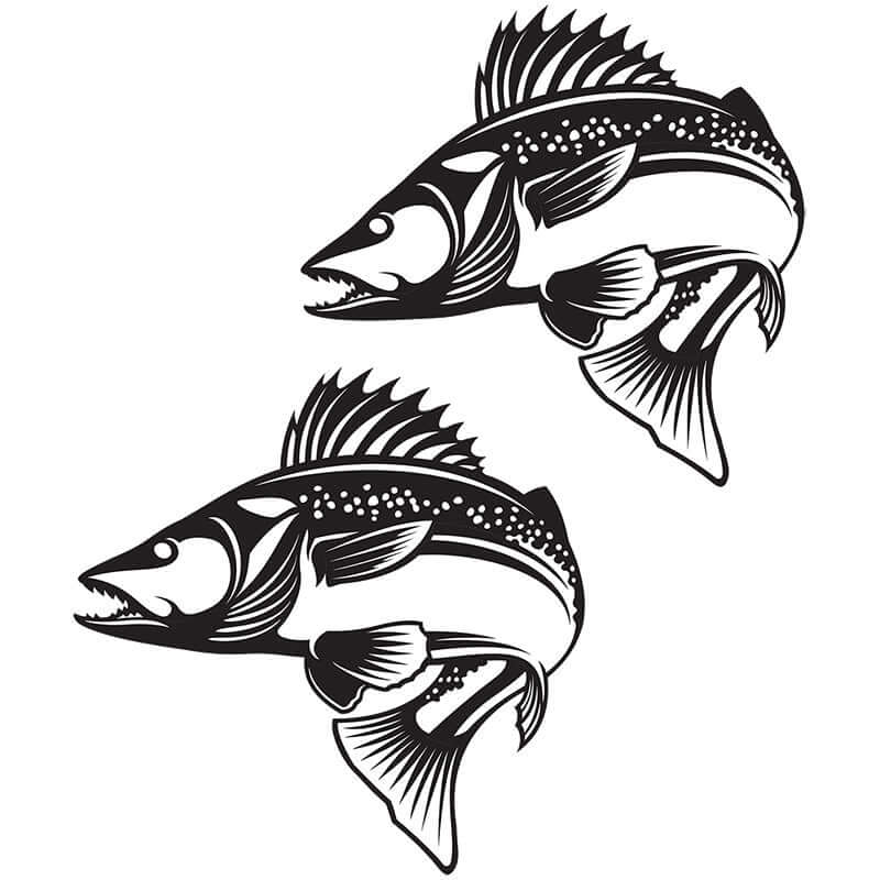 Walleye fish wall decals in black, perfect for bedroom decor.