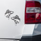 Walleye stickers, black and white, on a truck.