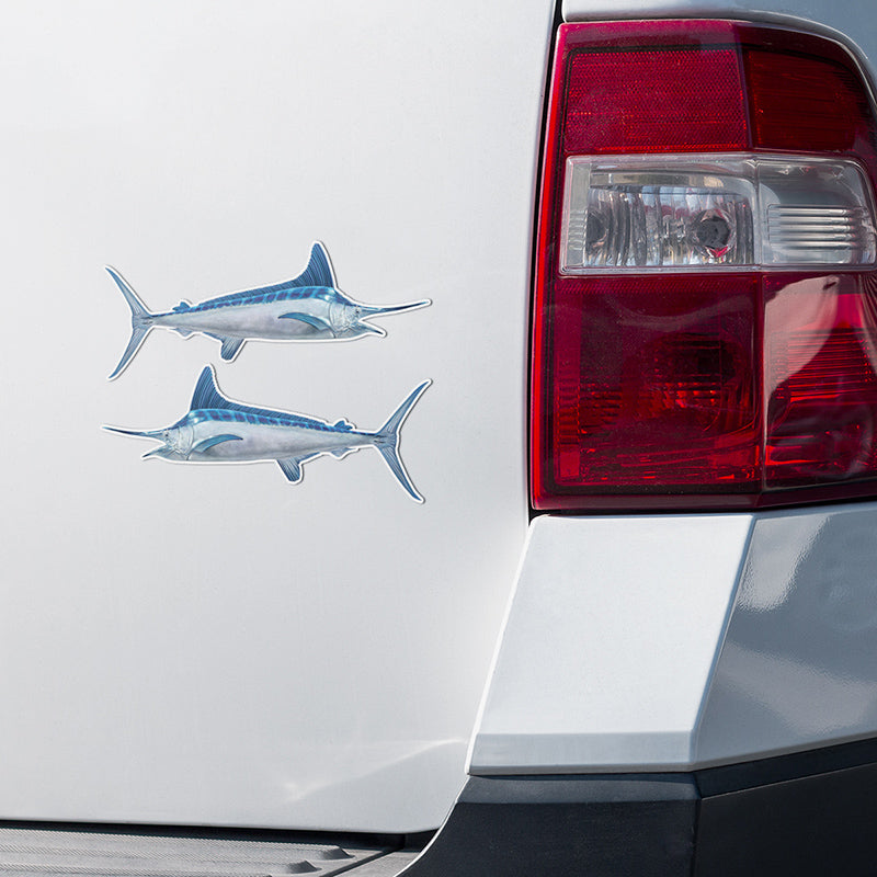 White Marlin stickers on a white truck.