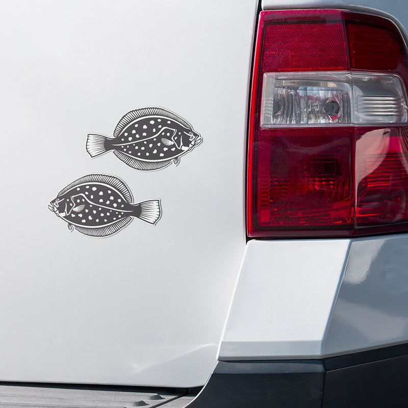 Winter Flounder stickers on a white truck.
