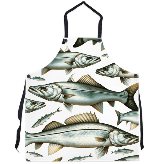 Vibrant Snook fish apron with realistic marine life design, perfect for fishing enthusiasts and ocean lovers.