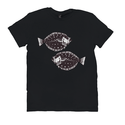 Black Flounder T-Shirt with unique fish design, perfect for fishing and angling enthusiasts, made from 100% cotton for comfort.