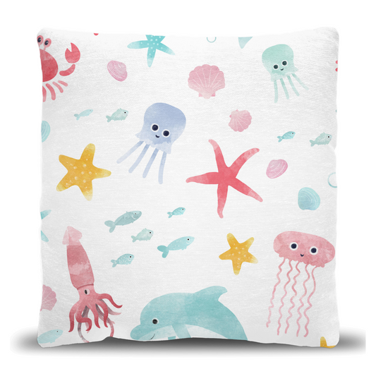 Sea Creatures Watercolor Woven Pillow