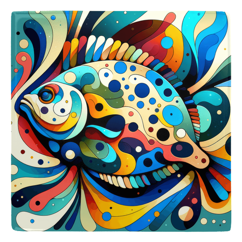 Abstract fish décor in vibrant colors for any space.