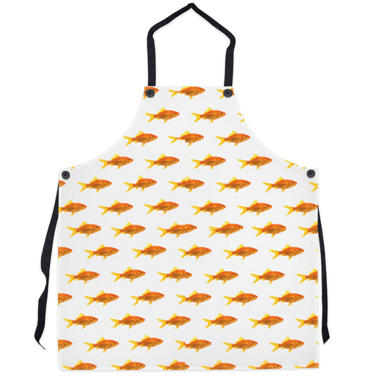 Apron with vibrant goldfish design adding charm and cheer to your kitchen routine