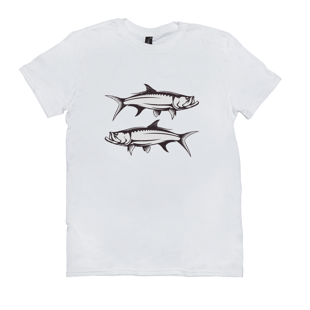 White Tarpon T-Shirt with black and white fish design for fishing and angling enthusiasts