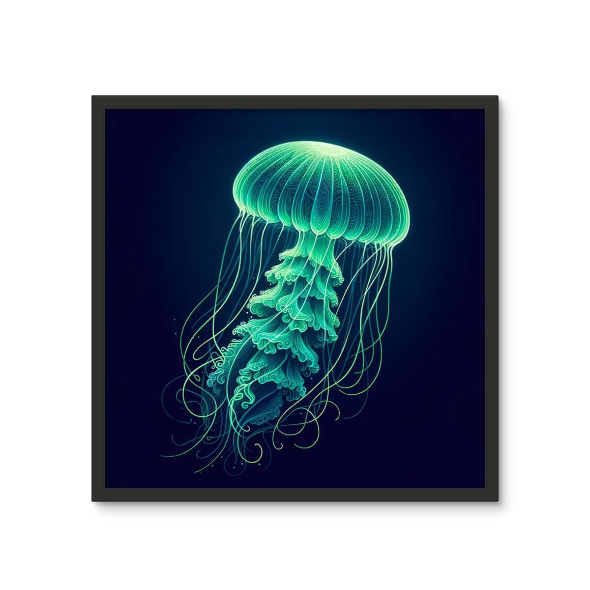 Glowing Green Jellyfish | Framed Wall Art Tile