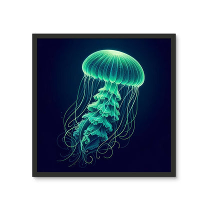 Glowing Green Jellyfish | Framed Wall Art Tile