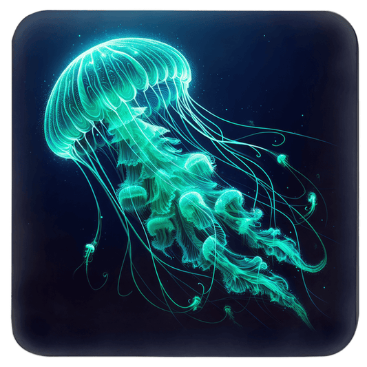 Glowing Jellyfish Coaster in vibrant colors, part of a cool drink coaster set, perfect for adding a unique touch to any table setup.