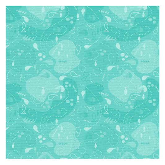 Blue Green Fish and Jellyfish Tablecloth with aquatic design