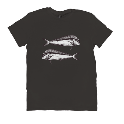 Black Mahi-Mahi T-Shirt with artistic fish design, ideal for fishing and angling enthusiasts