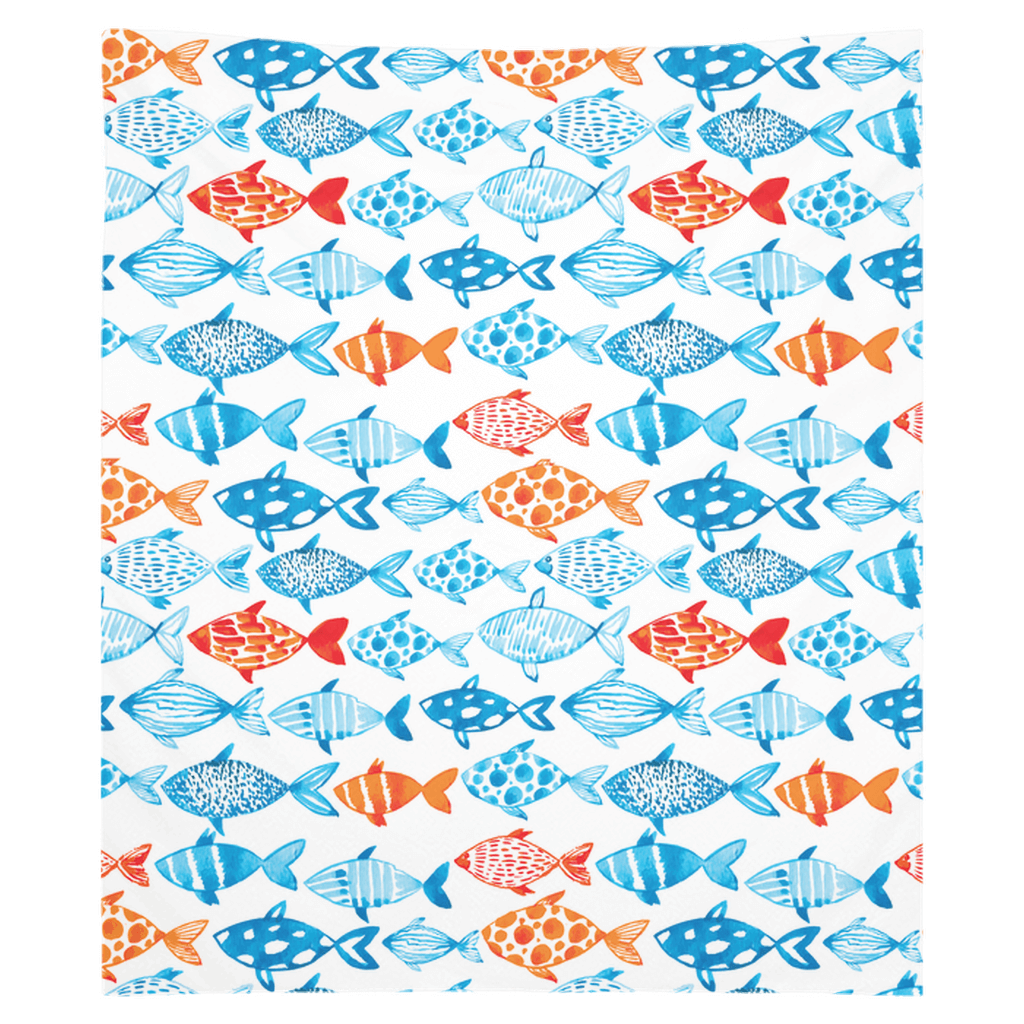 Colorful fish wall tapestry with vibrant blue and orange pattern for a splash of style in your room.