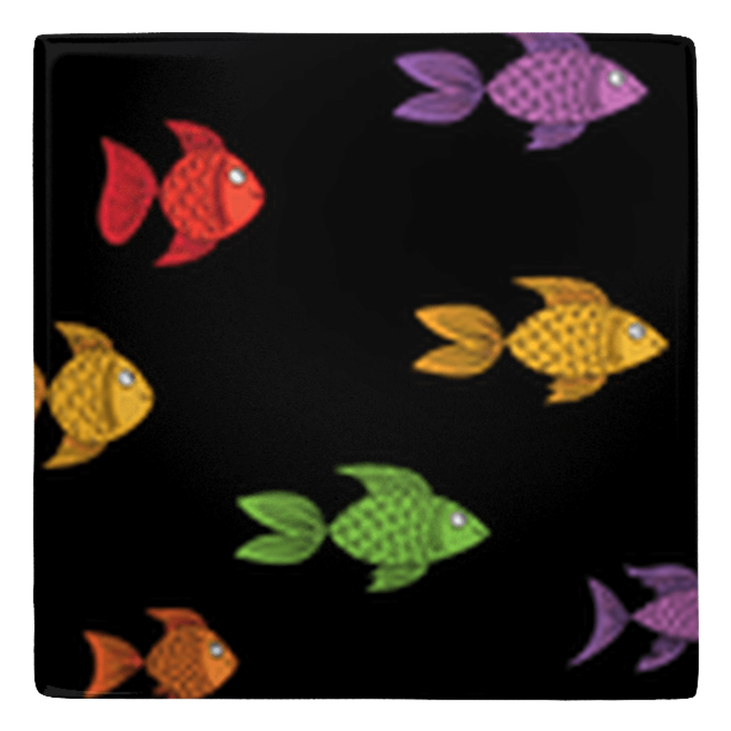 Colorful fish shaped magnets on black background, perfect for fun fridge décor.