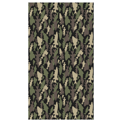 Fish camo pattern tablecloth with green and brown shades, perfect for adding an aquatic touch to your dining table. Durable and easy to clean.