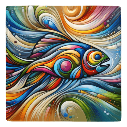 Vibrant abstract fish décor metal magnet with swirling colors, perfect for adding fun flair to your fridge or magnetic board.