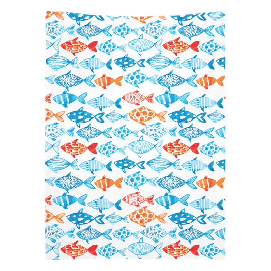 Vibrant colorful fish decor wall tapestry with blue and orange fish pattern, perfect for adding style to any room.