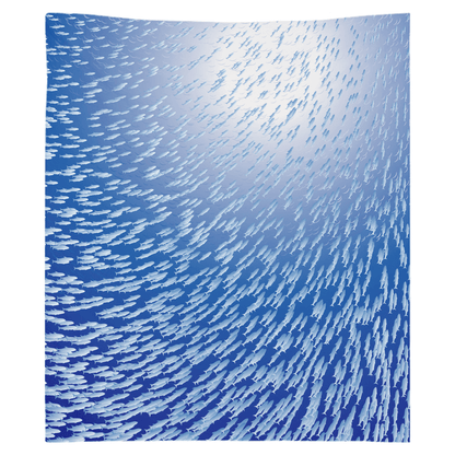 Shoal of fish wall tapestry in blue ocean theme, perfect for fish décor enthusiasts and adding style to any room.