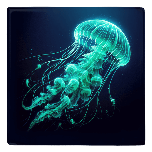 Glowing fish décor jellyfish magnet with vibrant blue and green colors, perfect for brightening up your fridge or kitchen space.