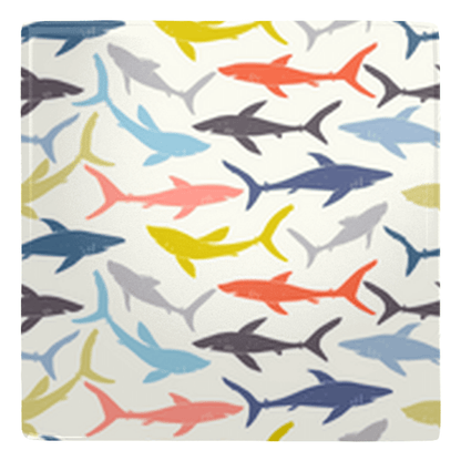 Colorful shark shapes on metal magnet, perfect for fun fridge décor and organizing spaces.